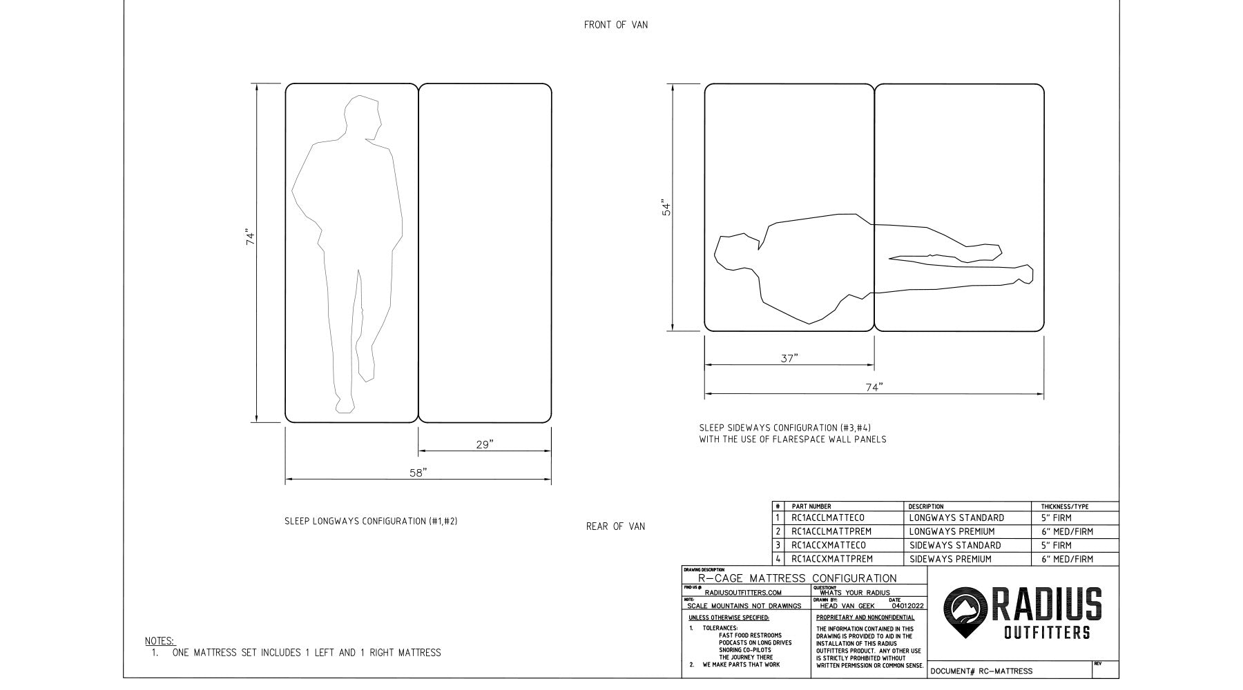 Camper Van Mattress RADIUS OUTFITTERS